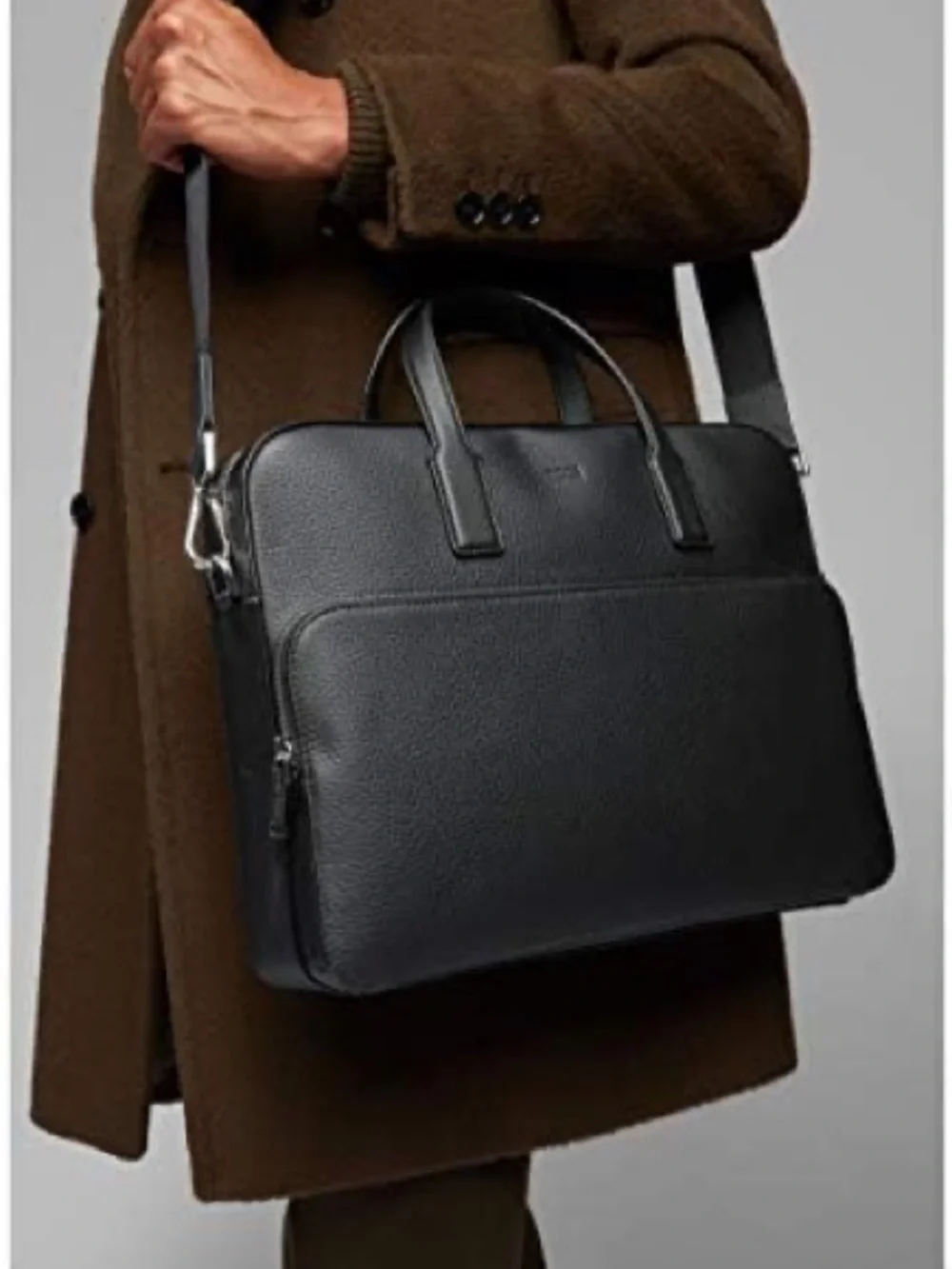Boss Black Leather Briefcase for Men - Classic Professional